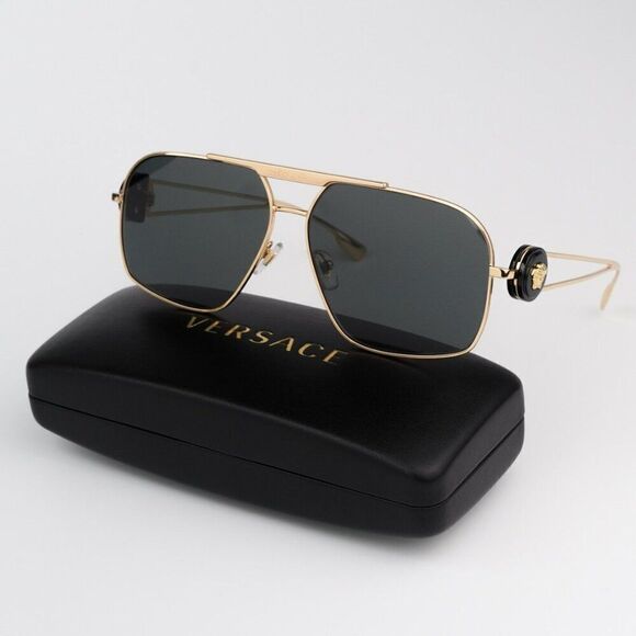 NEW Versace VE2269 100287 Gold Dark Grey Pilot Unisex Sunglasses VE 2269 main image 4